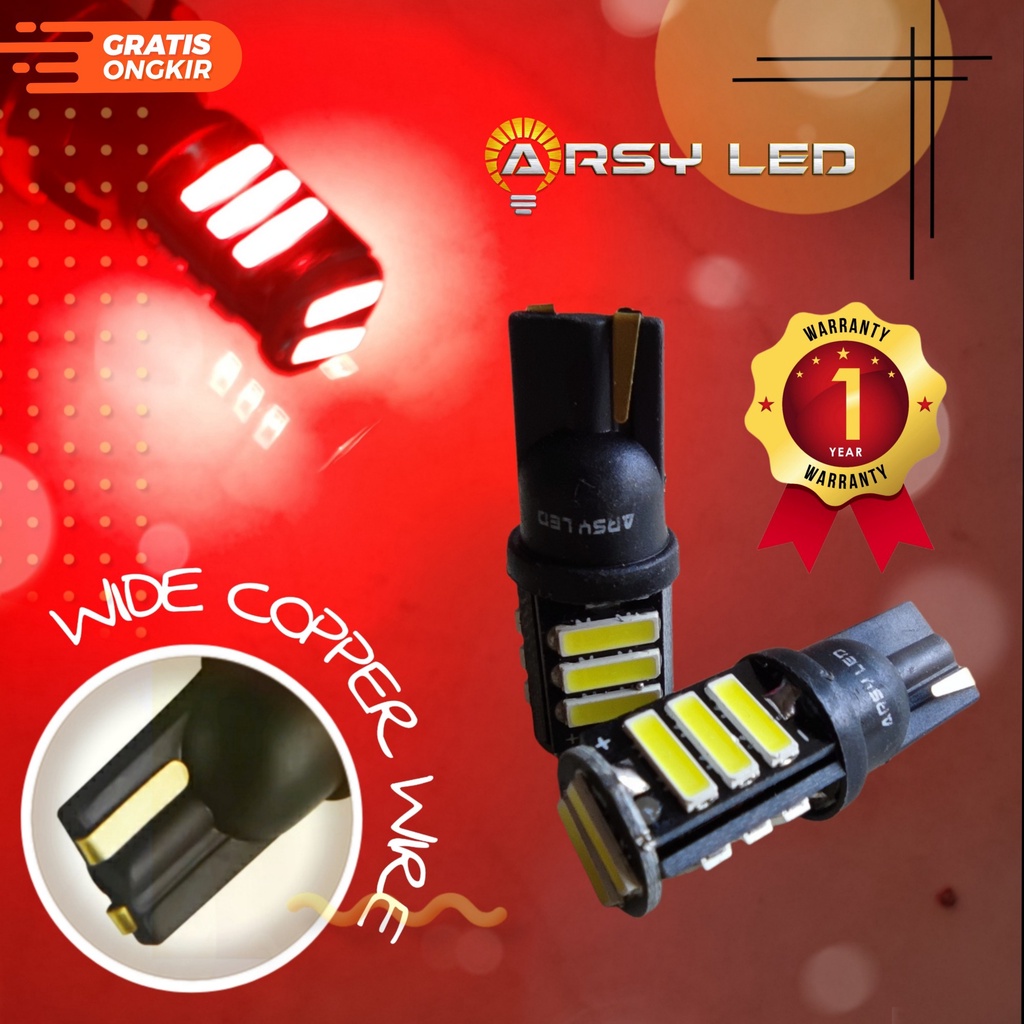 Lampu Led senja Motor Mobil T10 7014 11 titik Sein Mundur Super Terang Beat Vario Mio Garansi-merah wide