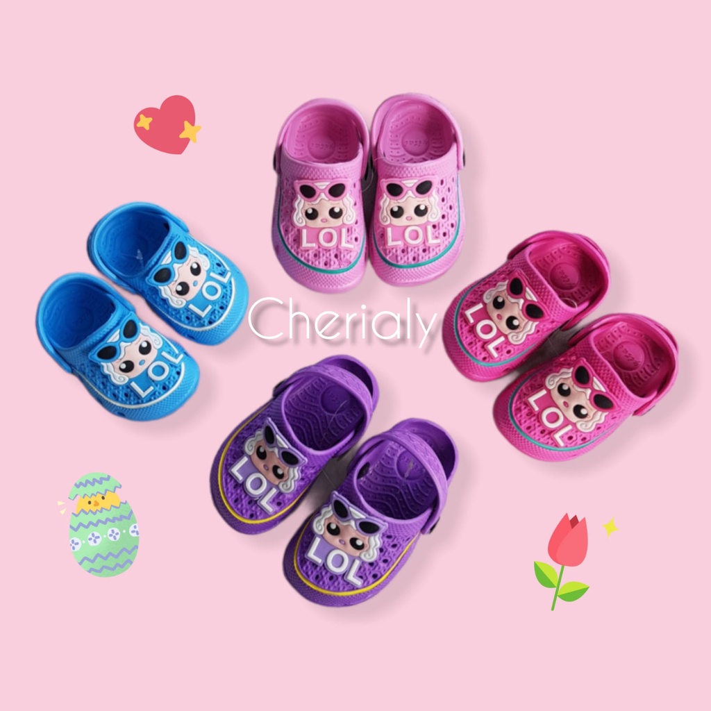 Sandal LOL Anak Perempuan Bayi Karet Model Crocss Bapau Import