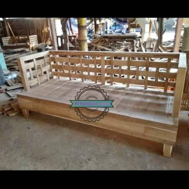 Daybed Bangku Anyaman kayu jati Mentahan/bale bale Minimalis simpel