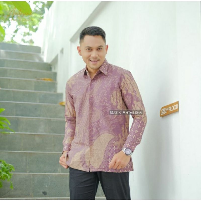 KEMEJA BATIK UNGU LILAC SOF batik pria lengan panjang modern kemeja batik premium