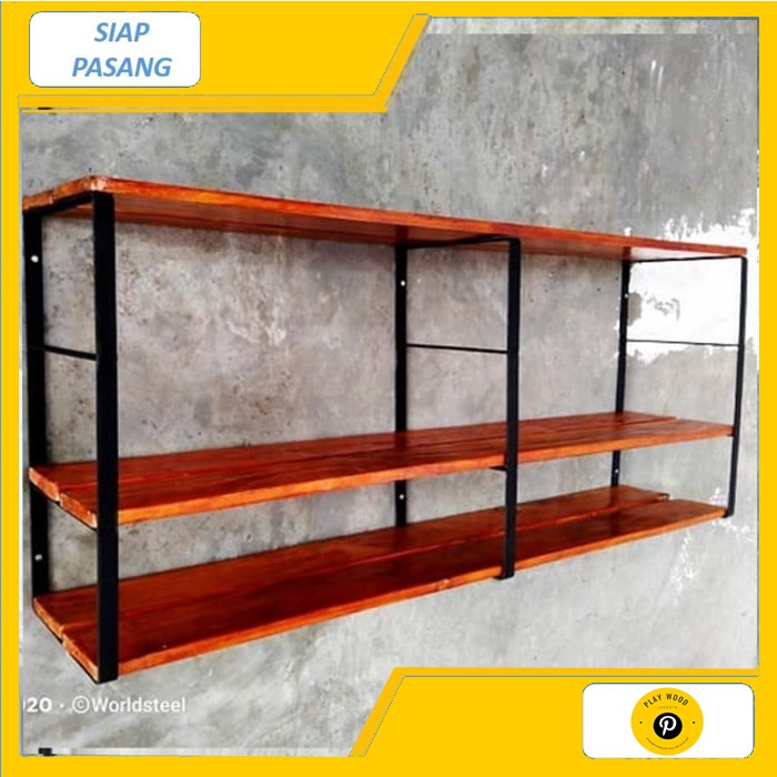 TIG Rak susun Buku sepatu dinding besi dan ambalan kayu /TIG RAK SUSUN