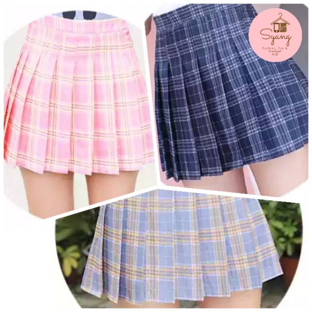 Tennis Skirt/ Rok Pendek/ Rok Celana/ Pleated Tartan Skater Mini Plisir Jepang Korea