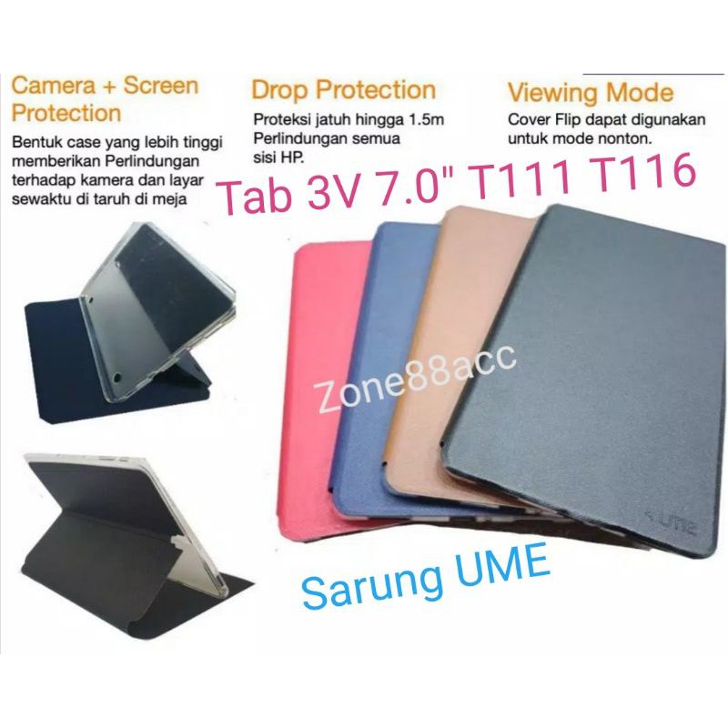 Case Samsung Tab 7&quot; 3V 3lite 3 V lite T110 T111 T116 Sarung UME Smart Leather Flip Book Folio Cover Casing Standing