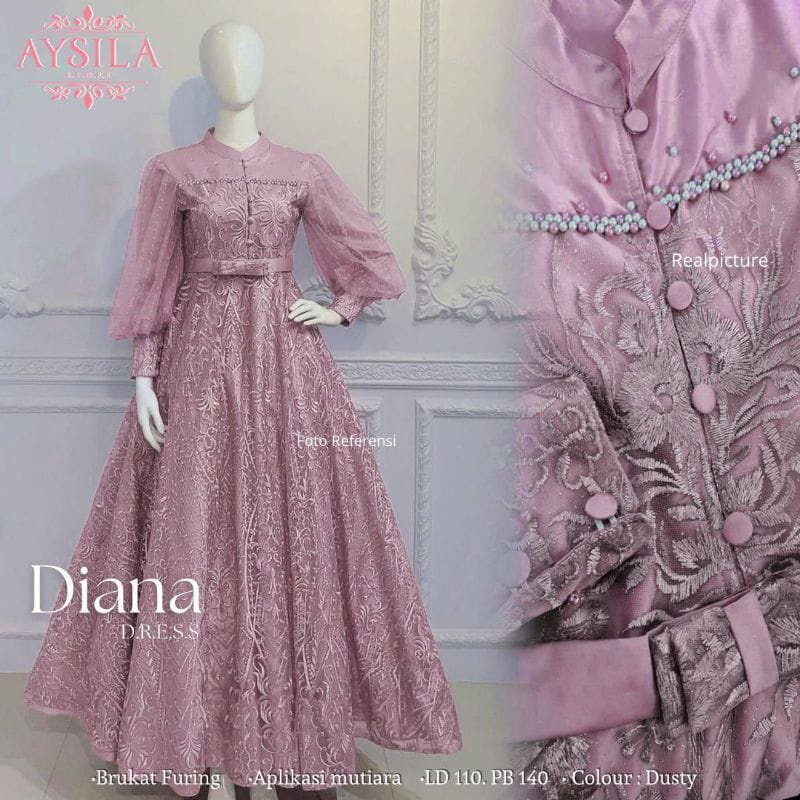 Gamis Brukat Modern Untuk Pesta Kondangan Diana Dress Bahan Velpet mix Brukat Import Size L-XXL / Dress Bridesmaid Terlaris / Baju Seragam Pesta