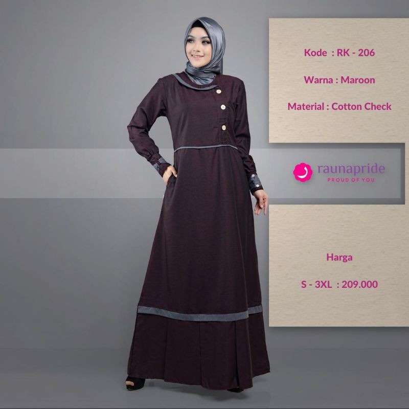 GAMIS TERBARU 2021 RAUNA RK-206 MAROON