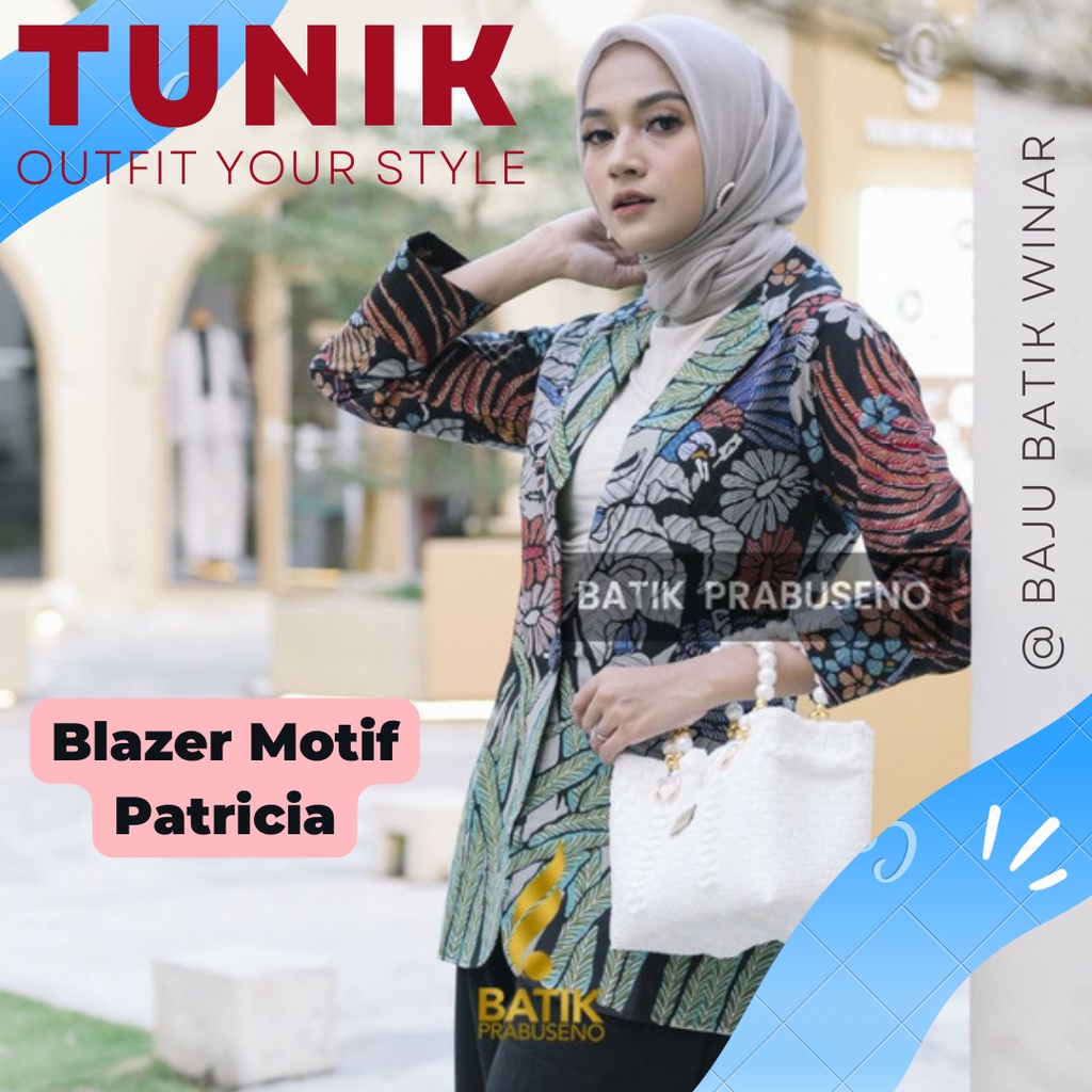 Atasan Tunik Baju Batik Wanita Prabuseno Blazer Couple Modern Keluarga Pasangan Blouse Seragam Forma