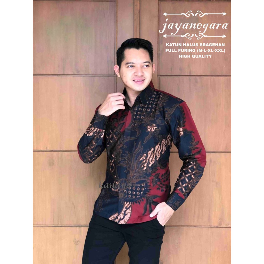 JAYANEGARA PROBOSETO MERAH Atasan Baju Kemeja Batik Premium Pria Lapis Furing Batik asli Solo Kanaya