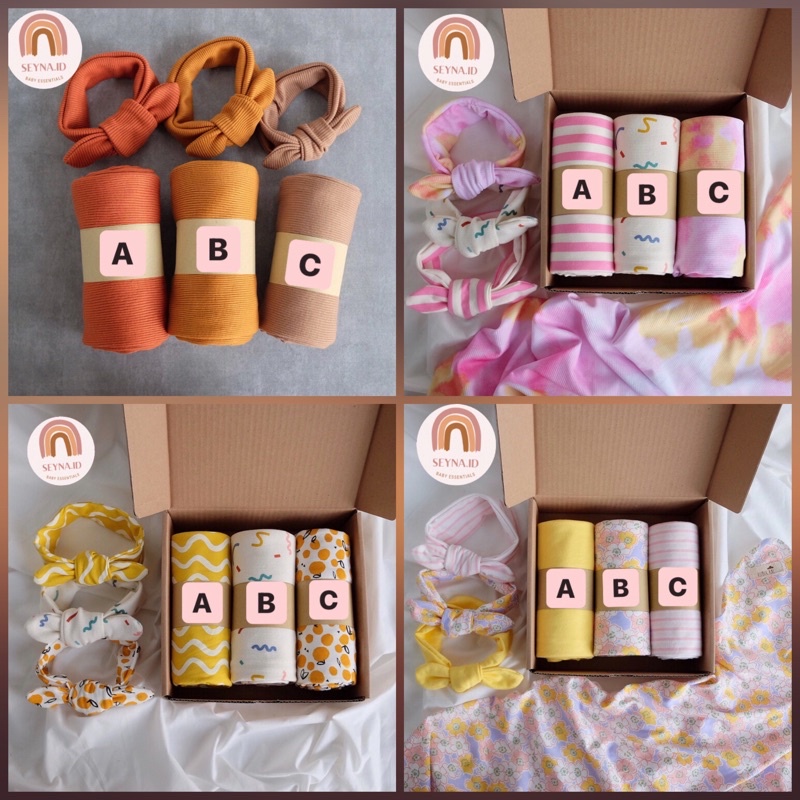 Gedong Bayi BEDONG SWADDLE SET KUBIK KAL ( SATUAN ) HEADBAND ( BANDANA ) NEW MOTIF BEST SELLER U7X8 