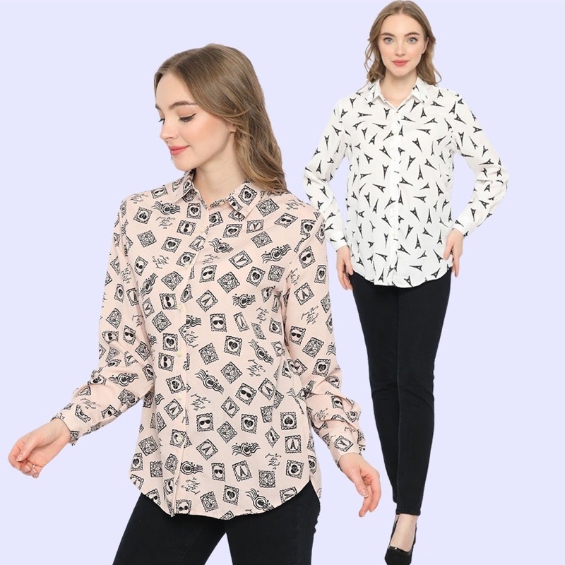 [4motif] H&M 223 Eiffel Shirt - Baju Atasan Kemeja Lengan Panjang Wanita Branded Original