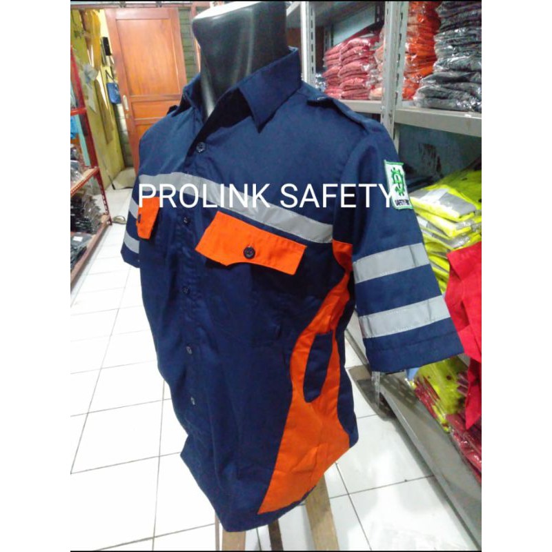 SERAGAM SAFETY LENGAN PENDEK FREE LOGO K3 BENDERA ORANYE DONGKER KANCING