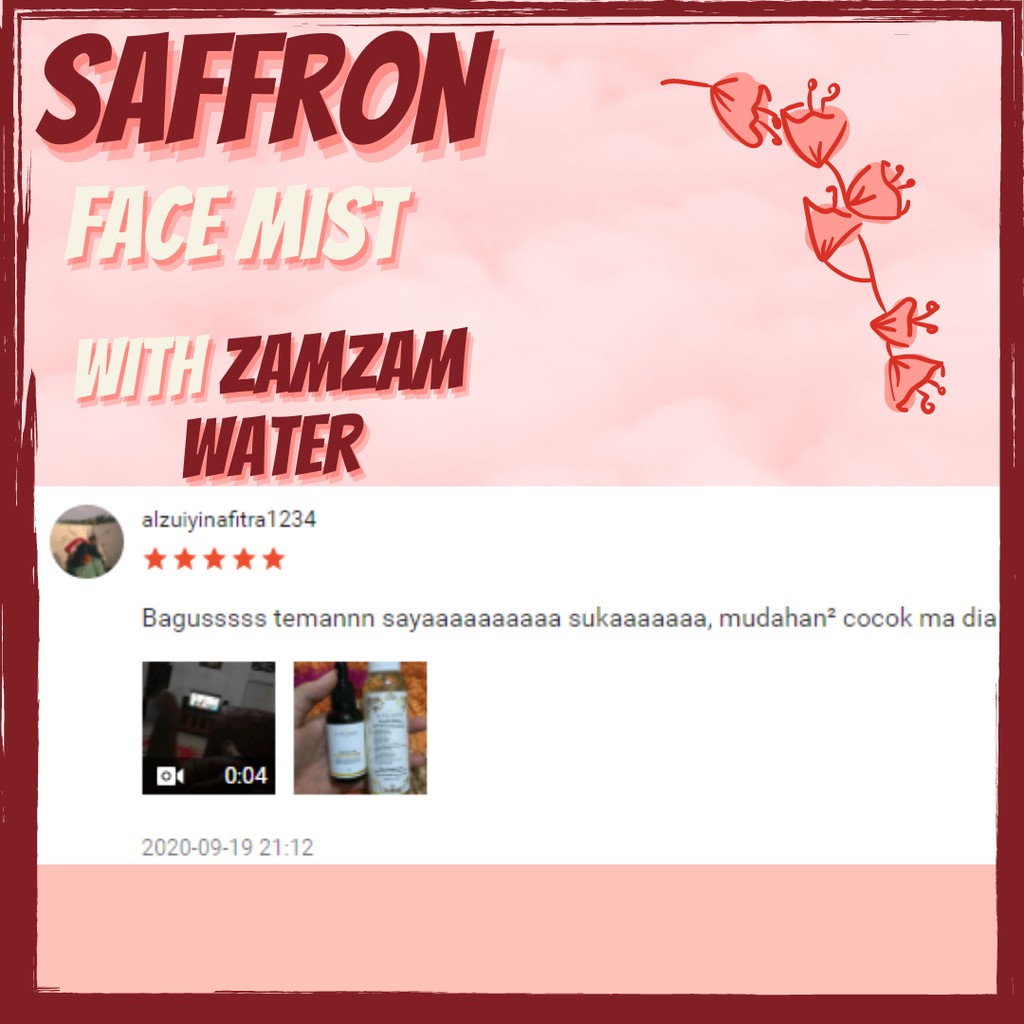 FACE MIST SAFFRON &amp; TONER SAFFRON WITH AIR ZAMZAM / ZAMZAM WATER 100ml BY LOVEABIEE MENGECILKAN PORI