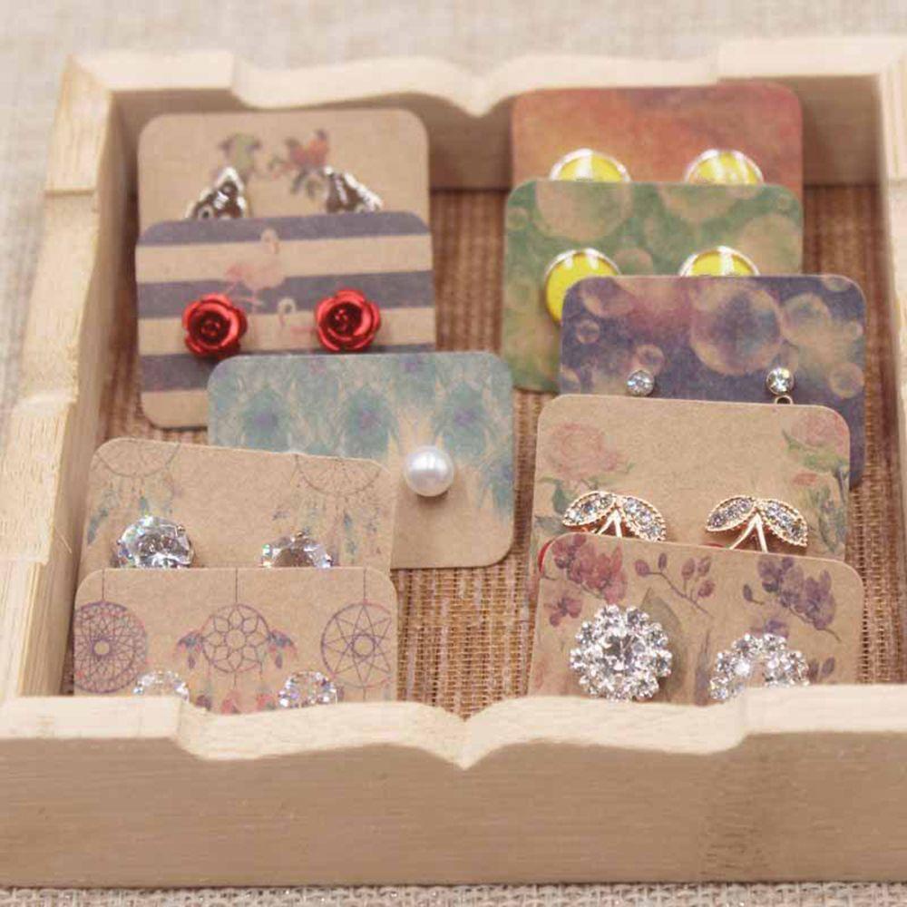 R-flower 100PCS Kartu Paket Anting Gift Packing Tag Aksesoris DIY Motif Bunga