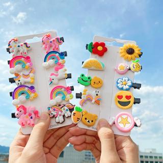 Set Klip Jepit Rambut Desain Kartun Unicorn Pelangi Bunga Set Klip Jepit Rambut Desain Kartun Unicorn Pelangi Bunga
