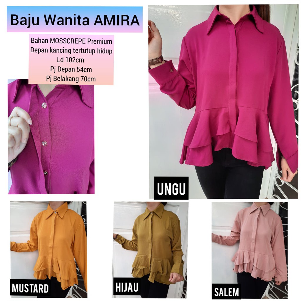 TOTOTAshop. Baju Wanita AMIRA MG, Bahan MOSSCREPE Premium, lengan panjang.