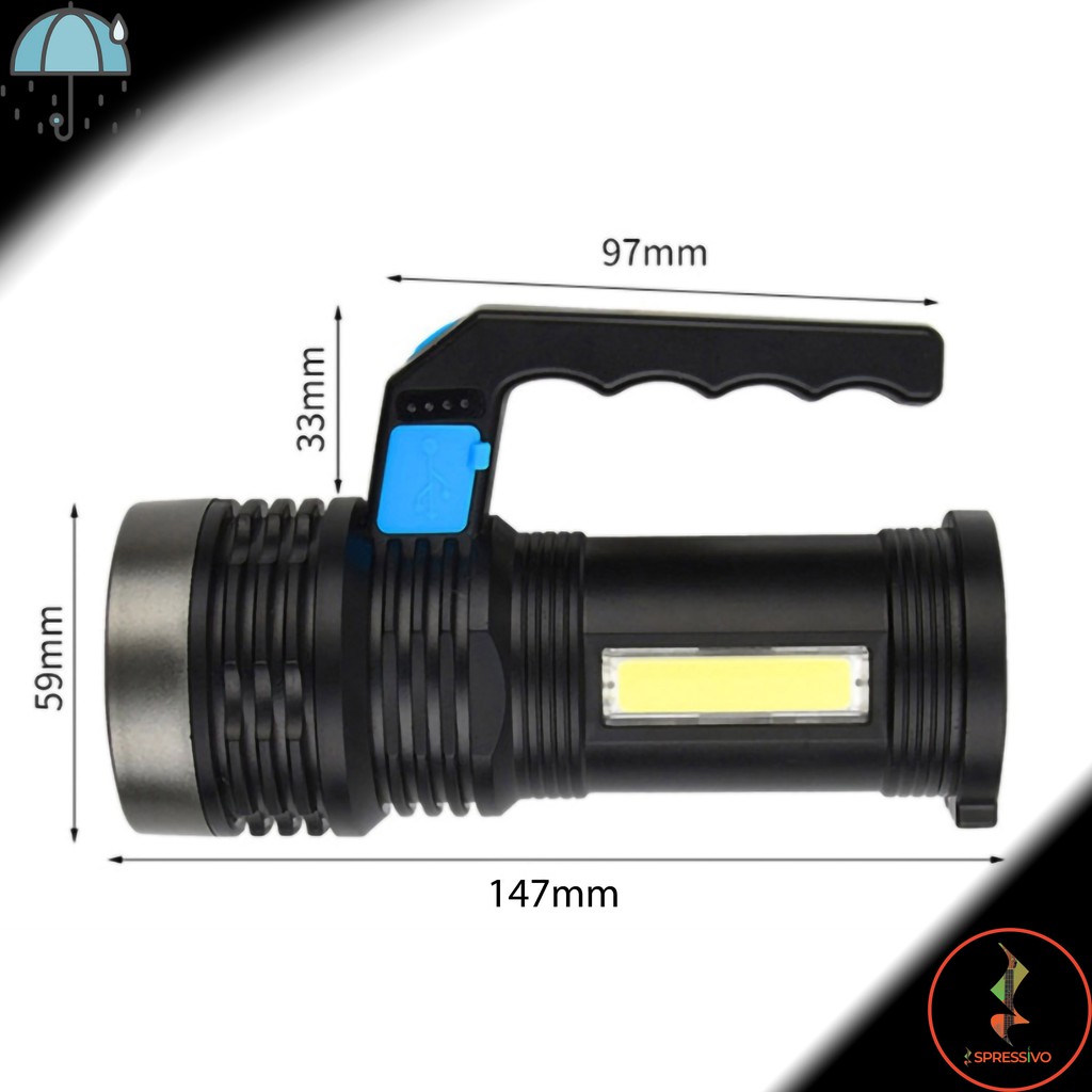 Senter Multifungsi 2 in 1 Portable Outdoor Tahan Air Sinar Putih + COB