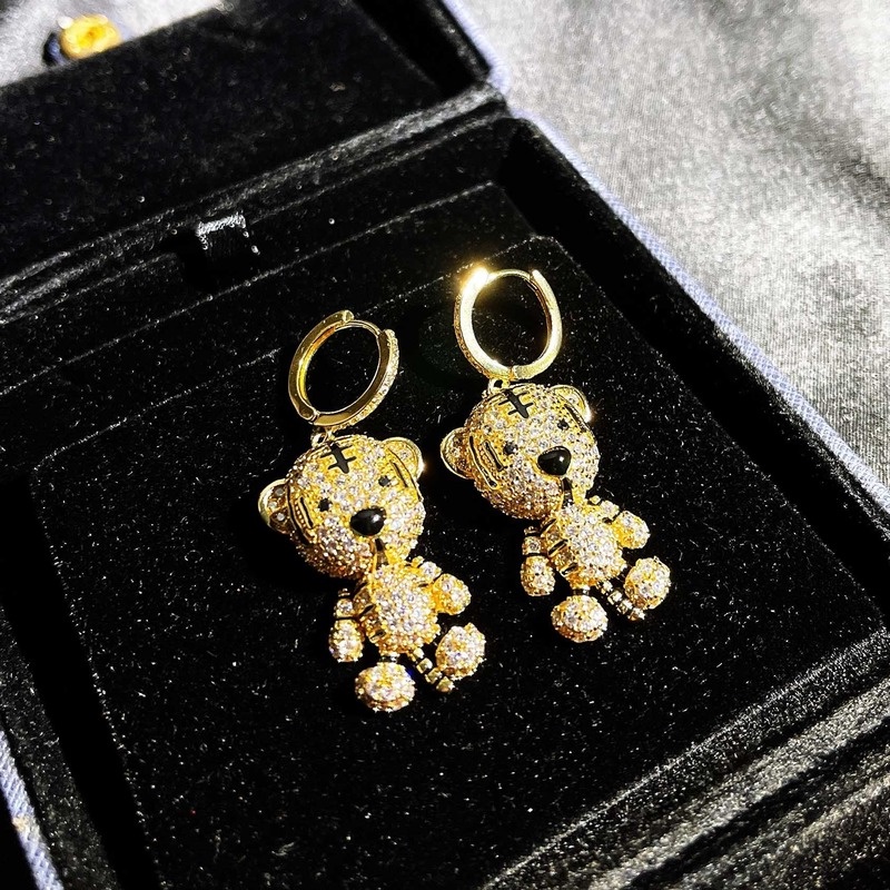 Cute Little Tiger Personality Earrings Studded with Zircon