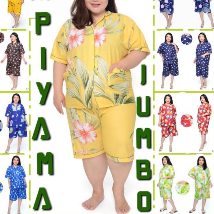 ⅎ PIYAMA JUMBO CELANA PENDEK WANITA LD 130 120 SET BAJU TIDUR CEWEK DEWASA SETELAN KATUN KARAKTER ✽