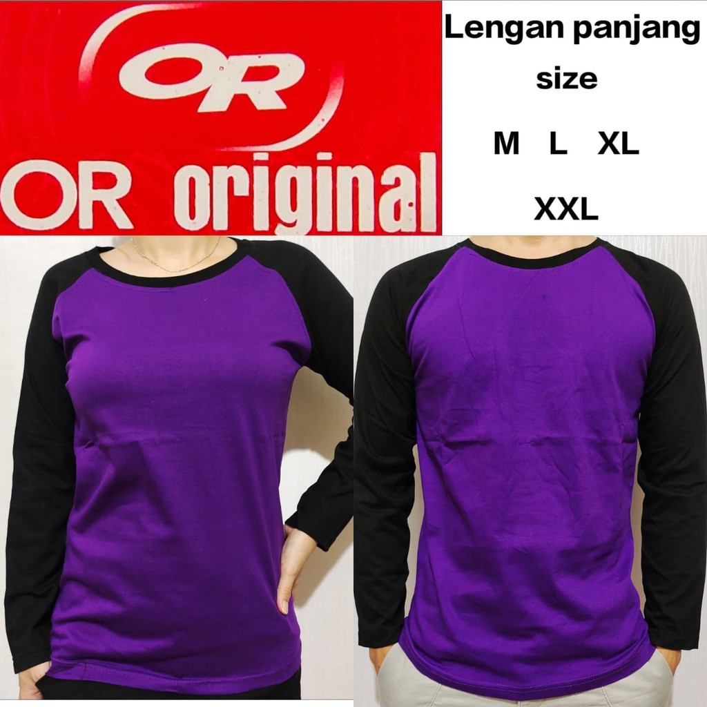 kaos polos raglan ungu lengan hitam panjang M L XL XXL