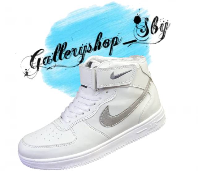 Sepatu Nike Force High Import Premium Vietnam FullWhite Silver Gold Black Putih Sneakers Berkualitas