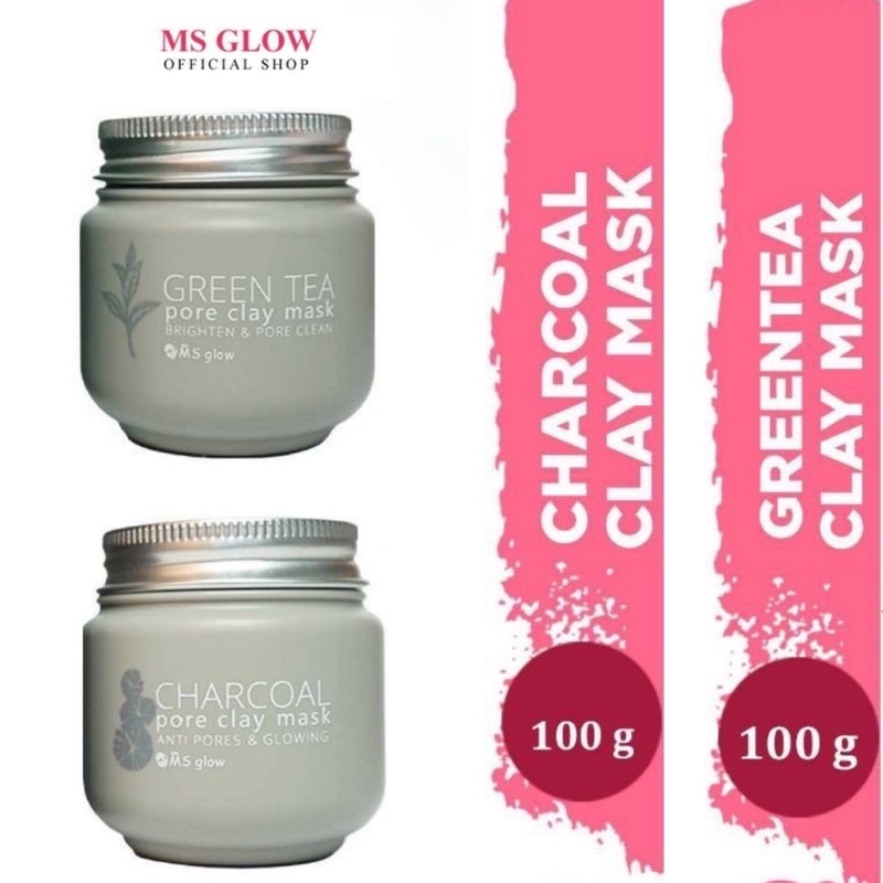 MASKER CHARCOAL / MASKER GREEN TEA MS GLOW / CLAY MASK MS GLOW