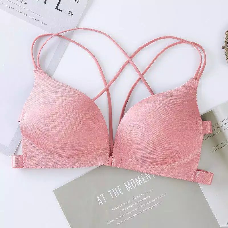 Bra Wanita Bralette Push Up Tanpa Kawat Kancing Depan bra import push up one piece seamless BH BSPD-pink