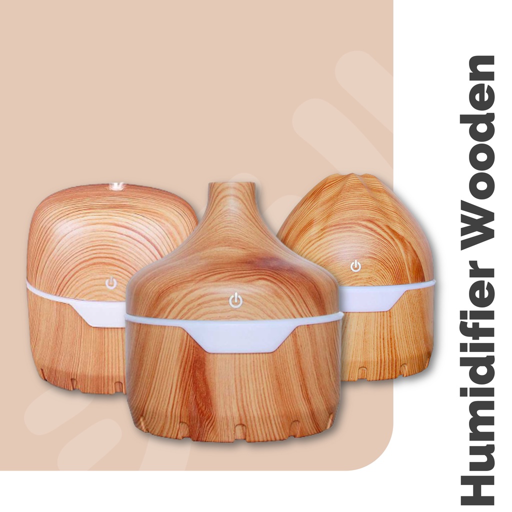 Humidifier Aromaterapi 300ml Light Wood Design Model Kayu Wooden