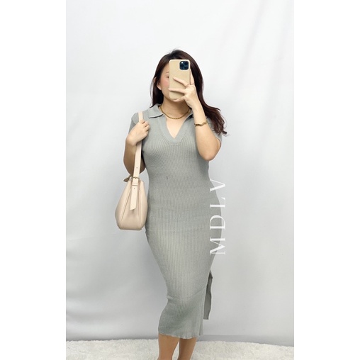 MDLV ~ Dress Airin Rajut Dress Bodycon Slide Samping