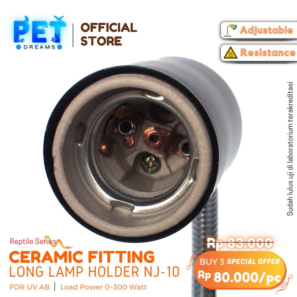 PROMO FITTING LAMPU CERAMIC KERAMIK JEPIT DAN DIMMER NOMOY REPTIL SULCATA KURA TORTO NJ10