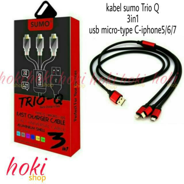 Kabel data SUMO TRIO Q/ kabel charger sumo usb micro-iphone5-type C original