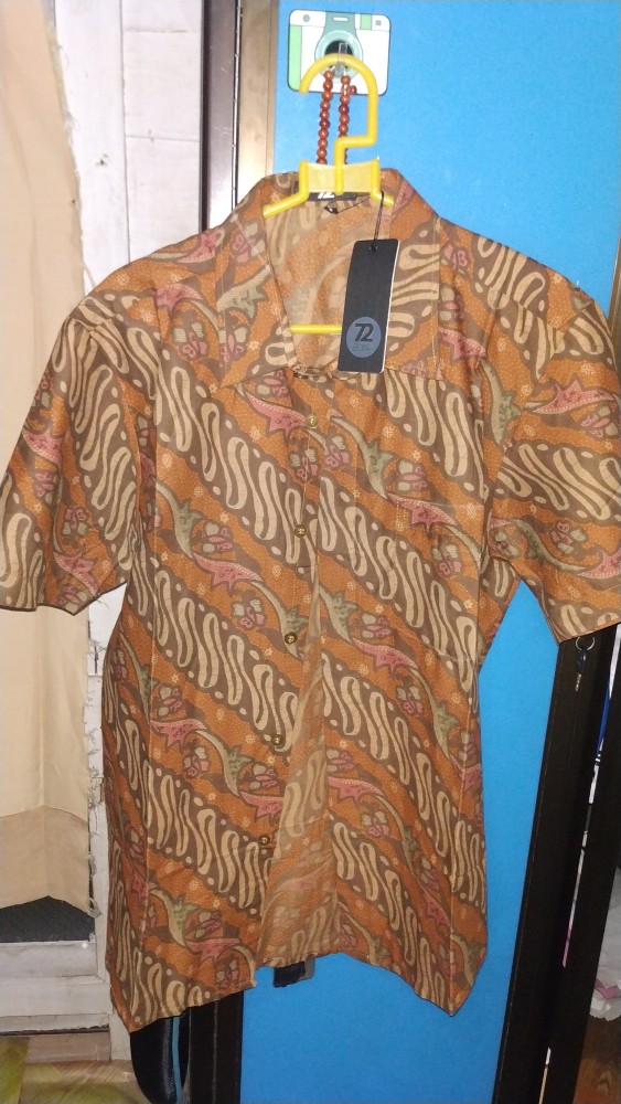 Kemeja Batik Pria Lengan Pendek Premium Motif Parang Warna Orange 729642 Cap 72