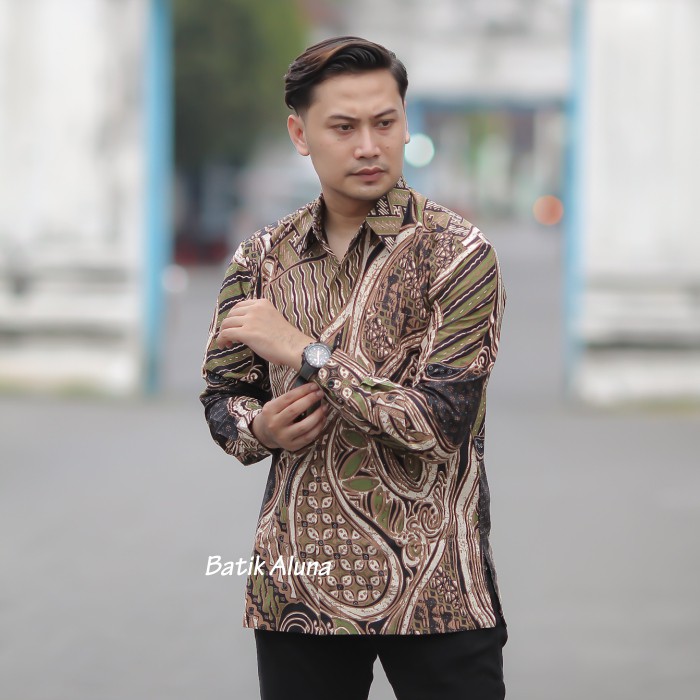 Baju Batik Solo Asli Original Pria Furing Adhem Nyaman Dipakai Batik Aluna PCW 081