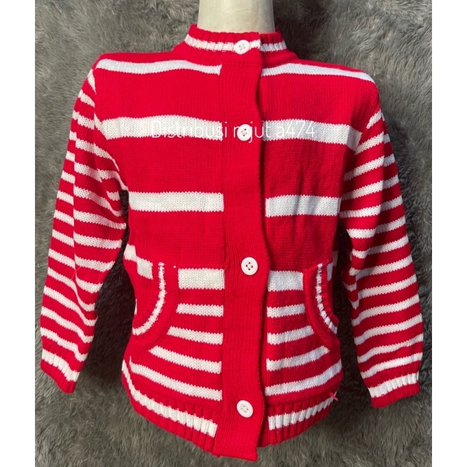 CARDIGAN RAJUT ANAK MOTIF GARIS PAKE KANTONG UMUR 1 SAMPAI 3 Tahun