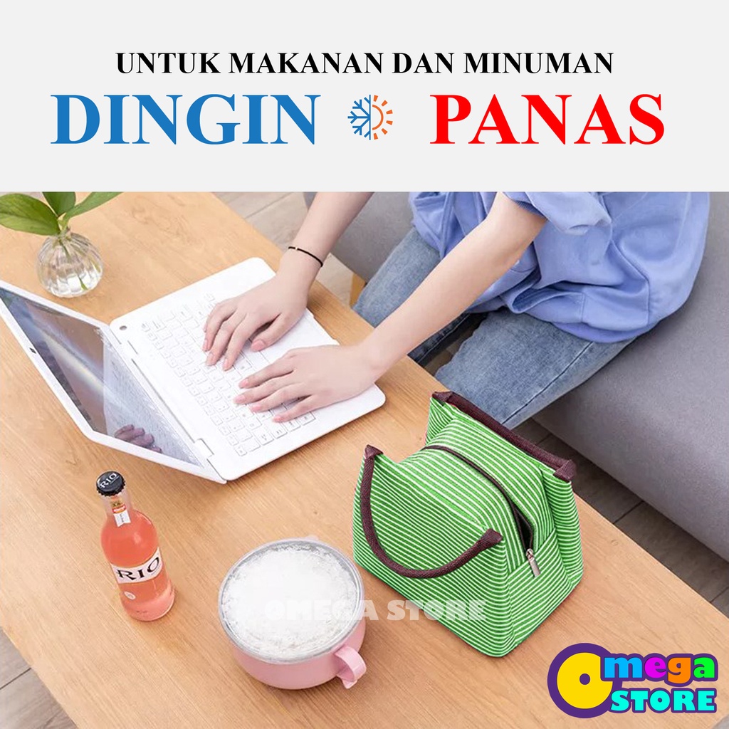 Tas Bekal Makanan Lunch Bag Box Makanan Alumunium Kotak Makanan Anak Motif Garis - 221