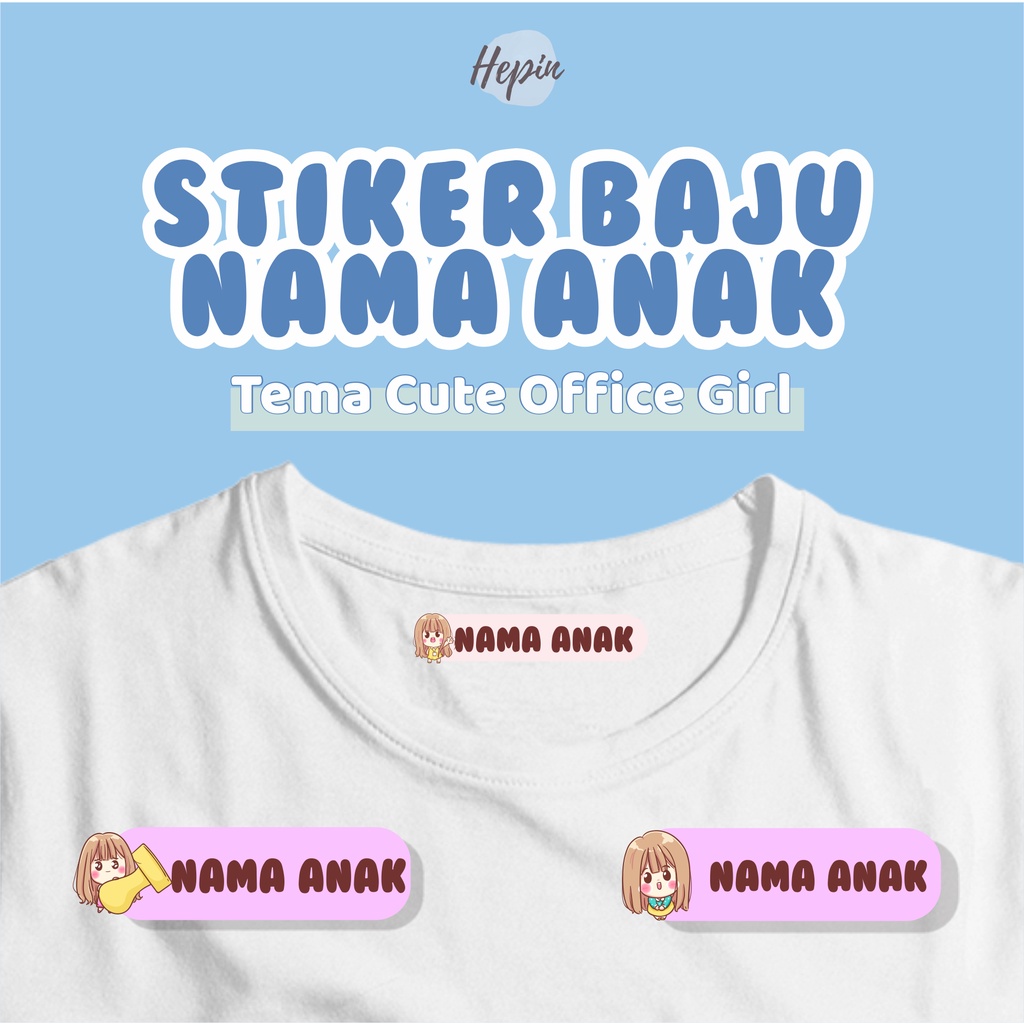 

(30-40pcs)Stiker label nama printing DTF/murah/label Kain Label Baju Nama Anak tema CUTE OFFICE GIRL / Sablon Setrika Name /Label Sticker Iron on sticker a