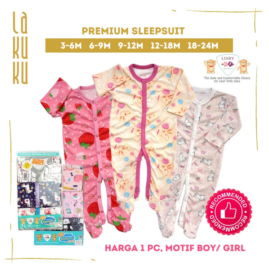 Lakuku - Libby Sleepsuit Premium Boy or Girl Soft Cotton 3-6m 6-9m 9-12m 12-18m 18-24m