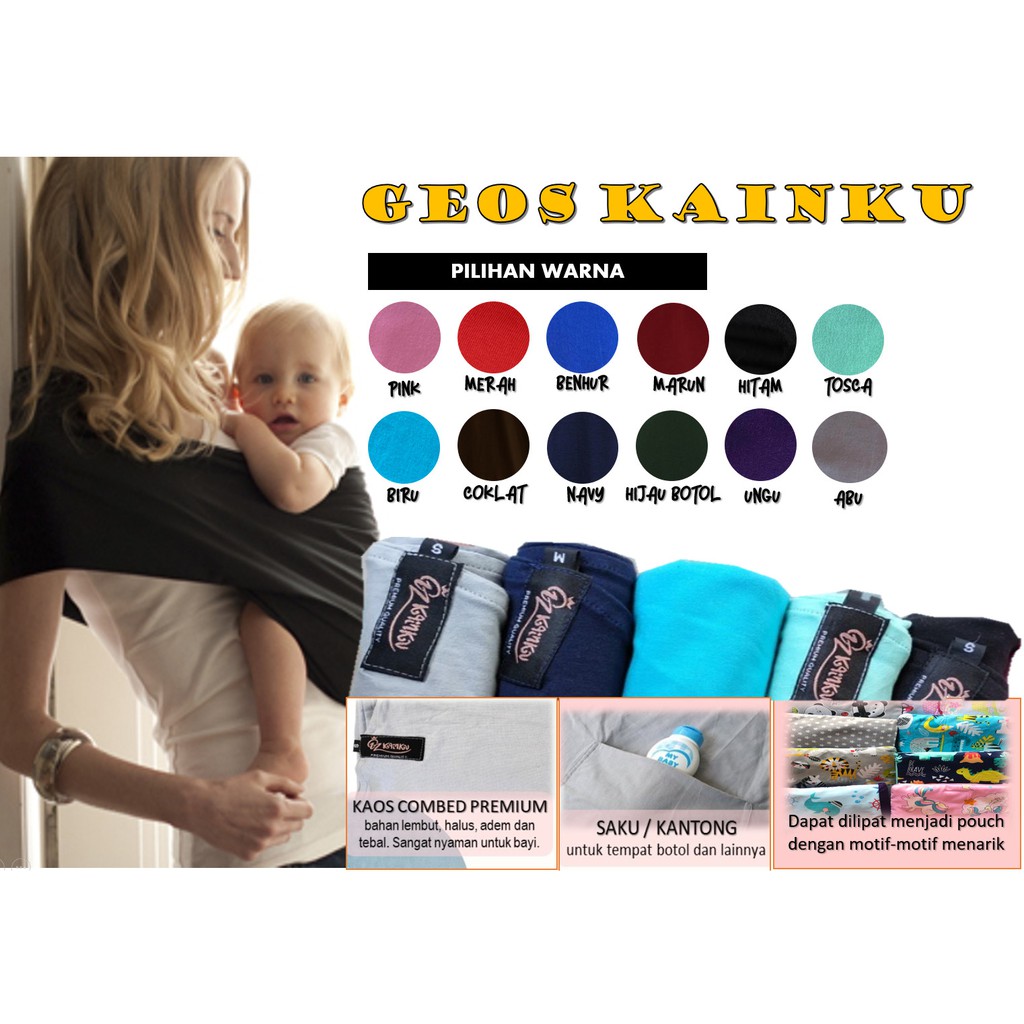 Gendongan Bayi Kaos &amp; Kantong Kualitas No 1 Shopee GEOS POLOS PREMIUM