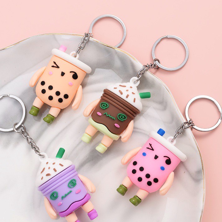 GANTUNGAN KUNCI TAS MOBIL MOTOR CHARACTER UNIK KEYCHAIN 3D MINI BAHAN PVC KARET LUCU GANCI KARAKTER BOBA FOOD CACTUS-BOBA PINK