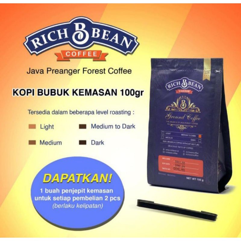 

Richbean Coffe 100% Arabica bubuk kemasan 100gr