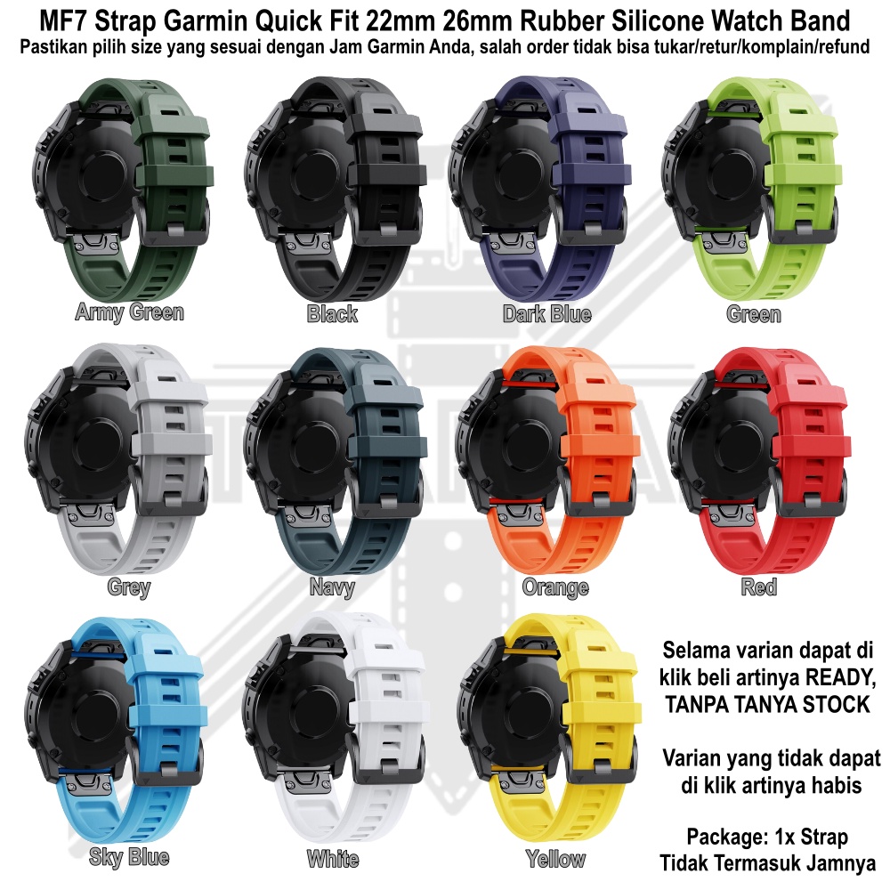 MF7 Strap Garmin Quick Fit 22mm 26mm Rubber Silicone Tali Jam Tangan High Quality
