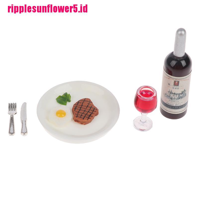 1 Set Mainan Miniatur Steak Wine Skala 1: 12 Untuk Dekorasi Dapur Rumah Boneka