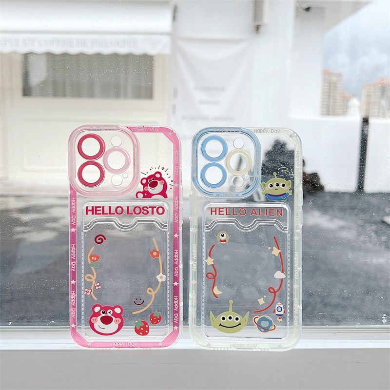 Soft Case Pelindung Transparan Desain Monster Beruang Strawberry Untuk iPhone 12 13 Pro MAX 11 X XR XS MAX 7 8 Plus