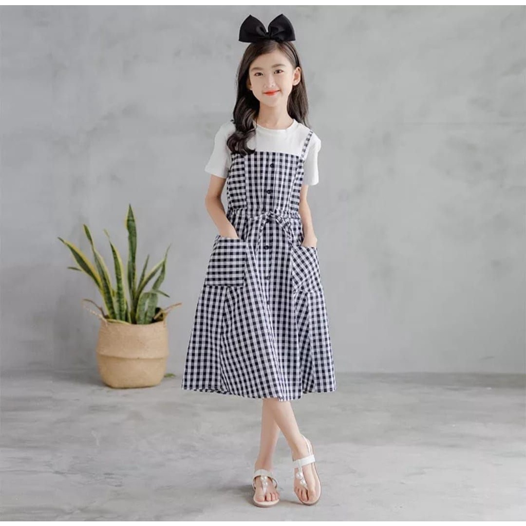 (COD) ImmoShop15 Set 2in1 Dress Milea Kotak / Dress Anak / Setelan Anak / Dress Anak / Atasan Anak