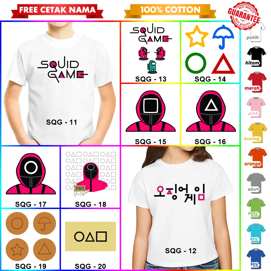 [FREE NAMA!!] Baju Kaos ANAK DAN DEWASA SQUID GAME BANYAK MOTIF