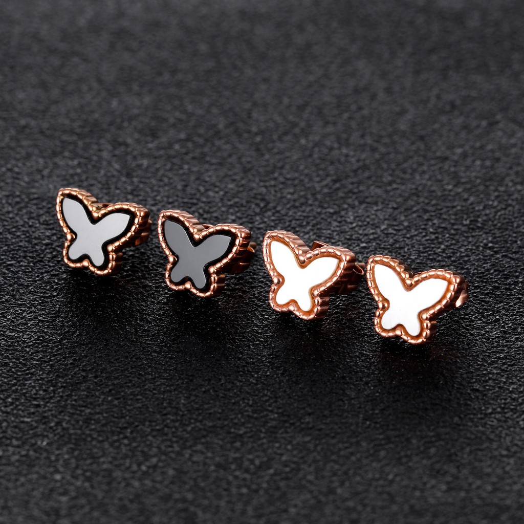 SALE Anting Titanium Kupu kupu Rose Gold Asli Wanita Fashion Anti Karat Murah AA032