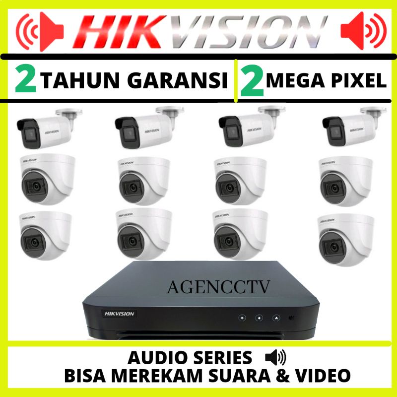 PAKET CCTV HIKVISION 16 CHANNEL 12 KAMERA 2MP AUDIO SERIES KOMPLIT