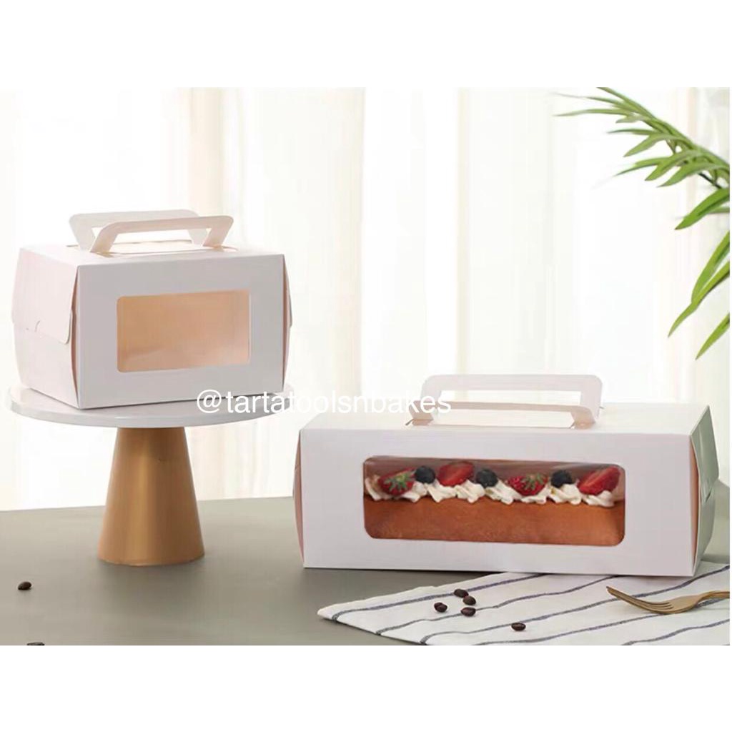 

Kotak Kue Roll Cake Bolu Gulung Jendela Window Mika | Gagang | Tenteng | Putih