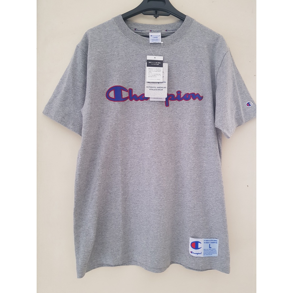 kaos champion original baju pria murah sz L script abu grey BARU pasti asli diskon W2MQ