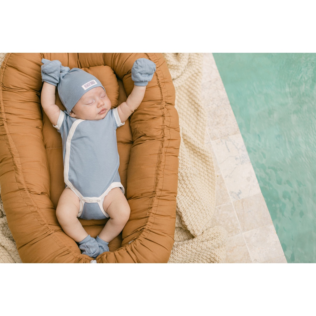 Bohopanna Short Kimono Combine Blush Teca Rosewood/Bohobaby Baju Bodysuit Jumper Pendek Anak Bayi Premature-5