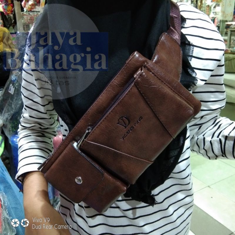 Waistbag Pria Tas Pinggang Halmabison Slingbag Selempang Dada Import Bahan Kulit Kombinasi