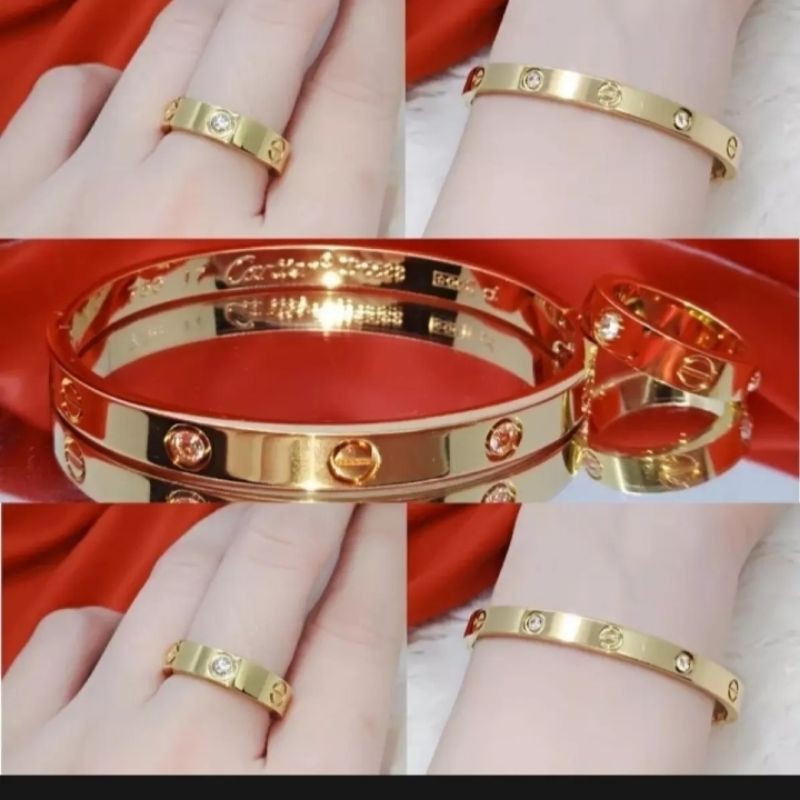 GELANG TANGAN WANITA TITANIUM FREE CINCIN TITANIUM ANTI KARAT LAPIS EMAS 22K WARNA GOLD DAN ROSEGOLD